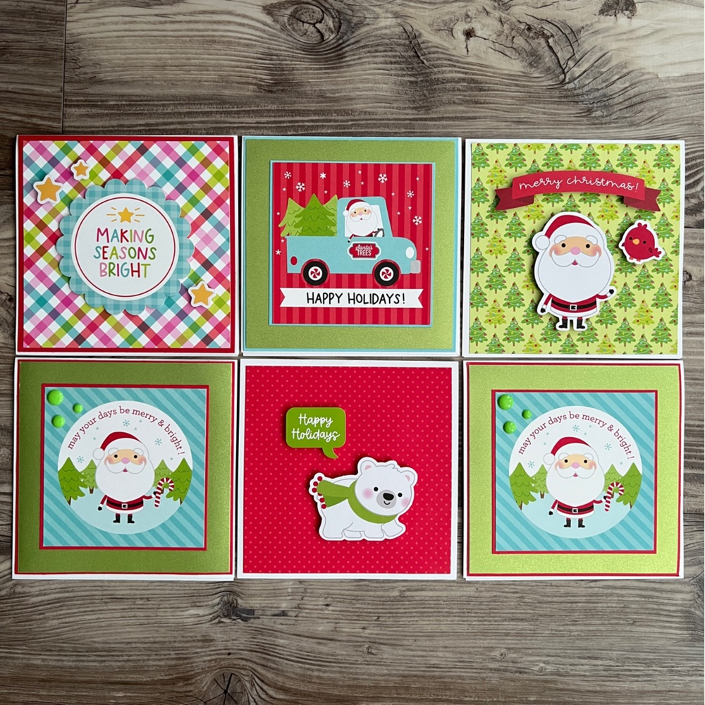 Handmade Christmas Holiday Greeting Cards Set of 6 5.5”x5.5” With Envelopes
